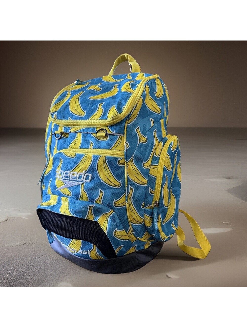 Speedo Teamster 35L Banana Print Backpack Rare Blue Yellow Swim Gym Bag